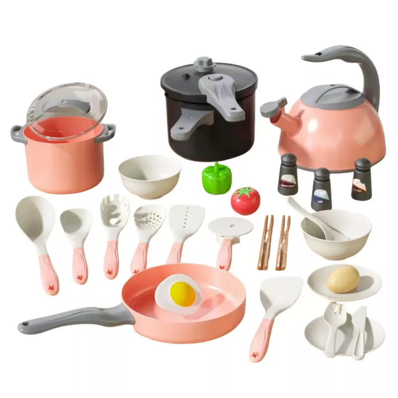 LEAN TOYS Küchenset Töpfe Kochzubehör Essen Pink 32-teilig