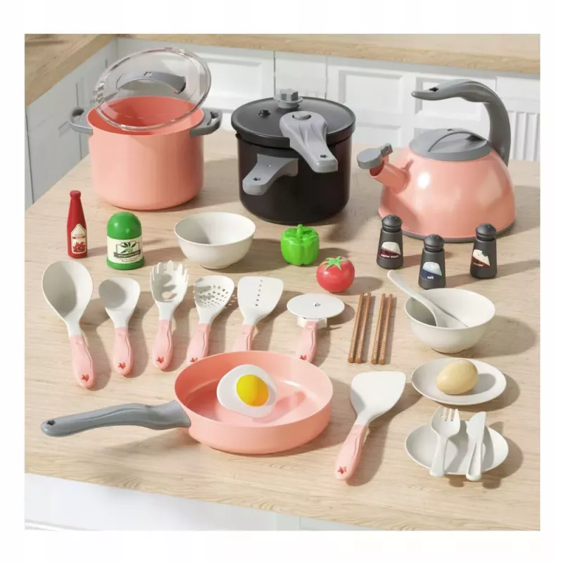 LEAN TOYS Küchenset Töpfe Kochzubehör Essen Pink 32-teilig