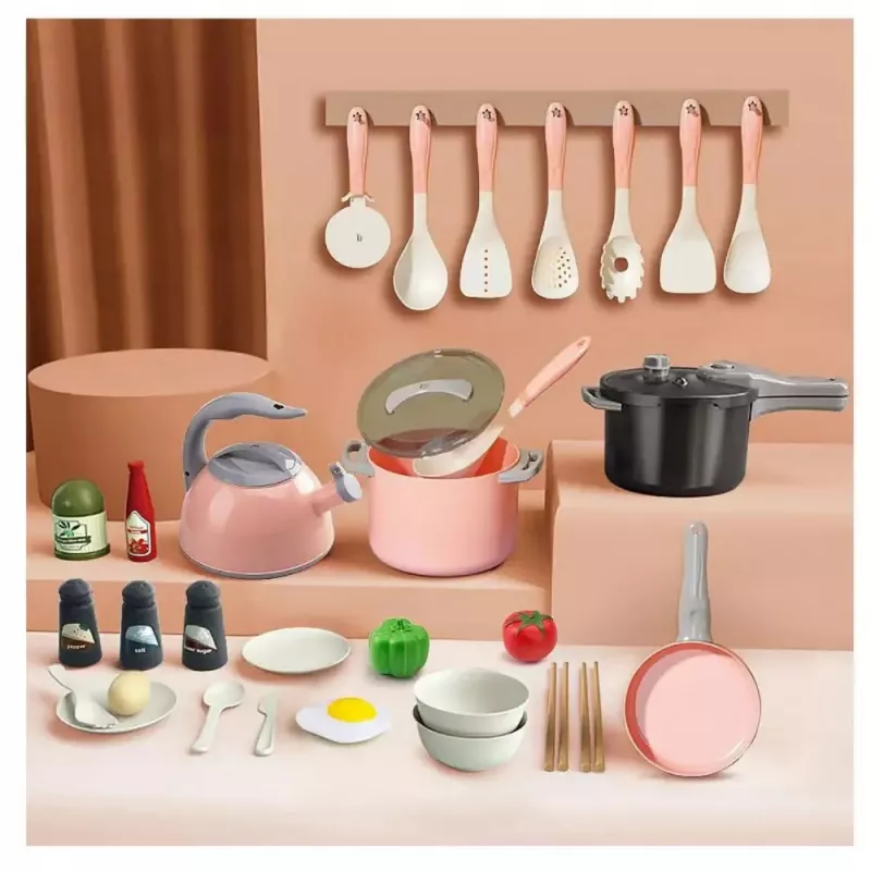 LEAN TOYS Küchenset Töpfe Kochzubehör Essen Pink 32-teilig