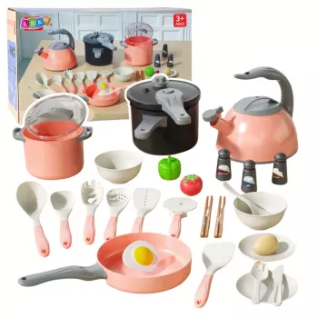 LEAN TOYS Küchenset Töpfe Kochzubehör Essen Pink 32-teilig
