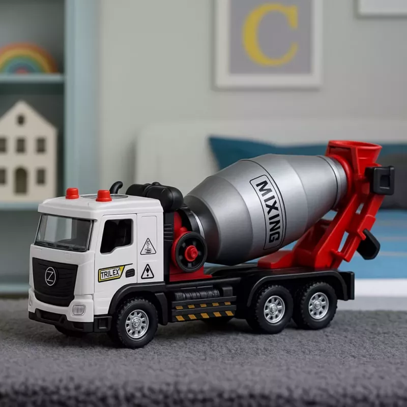 LEAN TOYS Betonmischer Baustellenfahrzeug Metallkabine Drehtrommel Lichter Geräusche