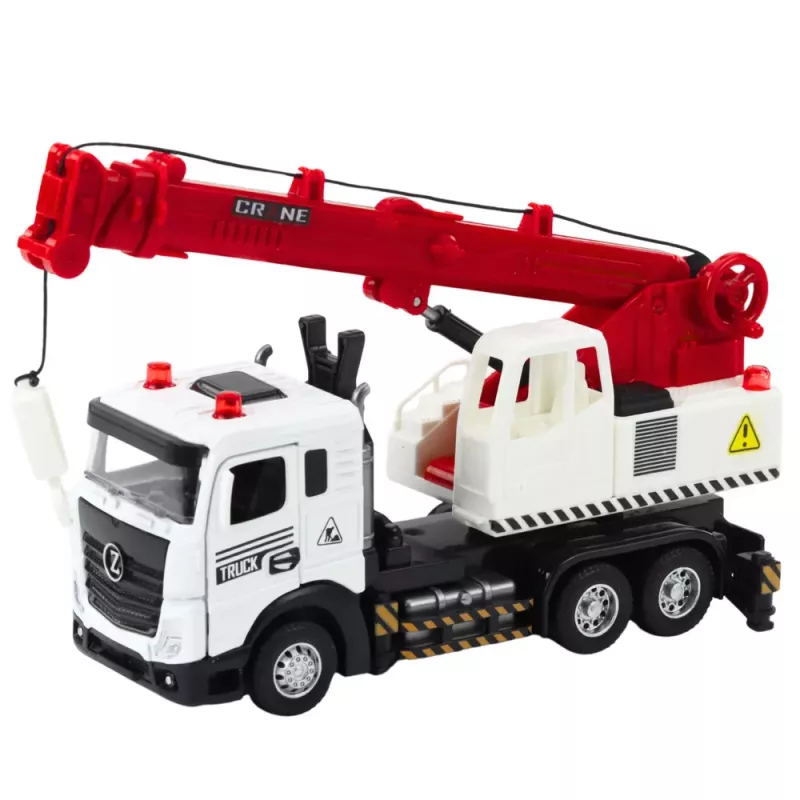 LEAN TOYS Truck mit Kran, Metallkabine, verstellbarer Ausleger, Licht- und Soundsystem
