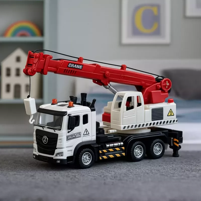 LEAN TOYS Truck mit Kran, Metallkabine, verstellbarer Ausleger, Licht- und Soundsystem