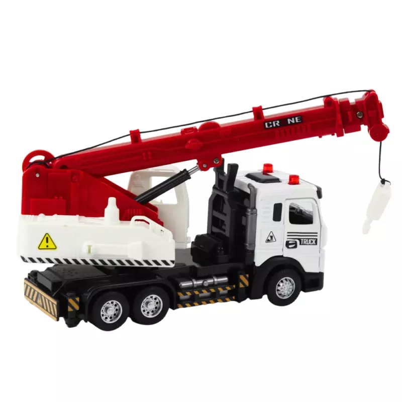 LEAN TOYS Truck mit Kran, Metallkabine, verstellbarer Ausleger, Licht- und Soundsystem