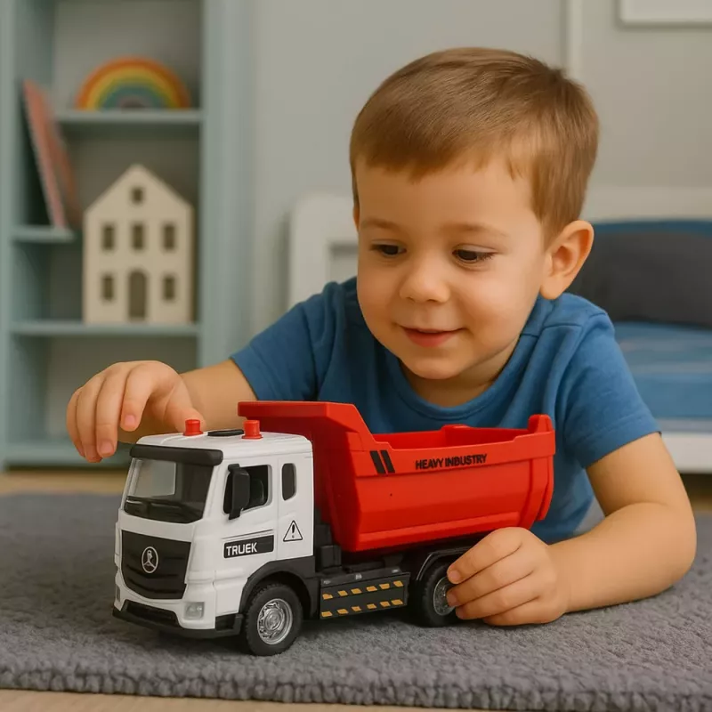 LEAN TOYS Truck Kipper mit Metallkabine, beweglicher Mulde, Lichtern und Geräuschen