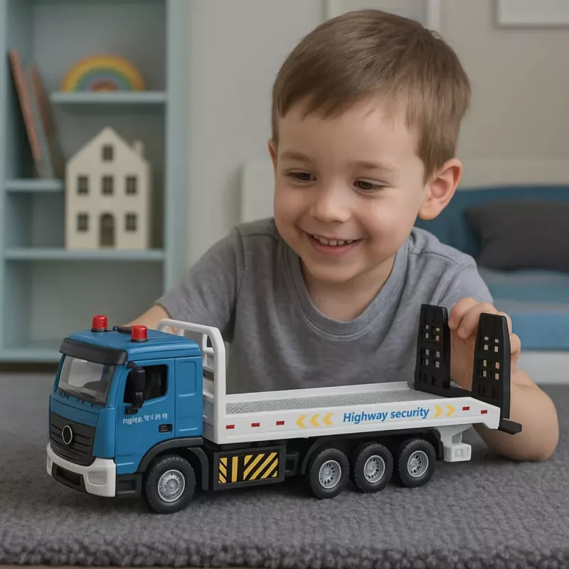 LEAN TOYS Transport-LKW Abschleppwagen mit beweglicher Plattform, Lichtern und Geräuschen