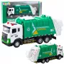 LEAN TOYS Müllwagen für Kinder, Metallkabine, Mülltonne, Lichter, Geräusche, Grün