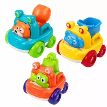 LEAN TOYS Set Baustellenfahrzeuge mit Tieren für Kleinkinder Bunt 3 Stk.