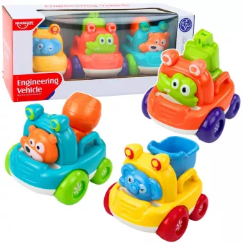 LEAN TOYS Set Baustellenfahrzeuge mit Tieren für Kleinkinder Bunt 3 Stk.