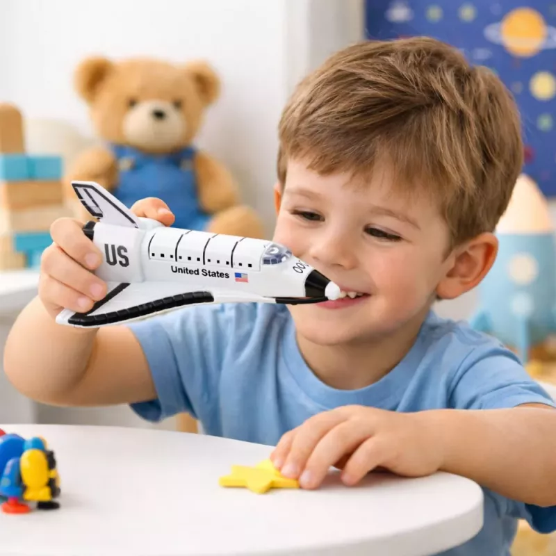 LEAN TOYS Spaceship Metal Pull-Back Opening White