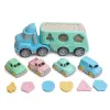 LEAN TOYS Truck Abschleppwagen Lernspielzeug Sortierer mit Autos Blöcken Pastell BIO Kunststoff