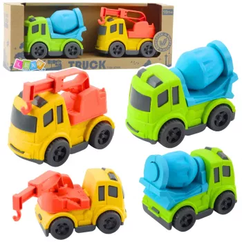 LEAN TOYS Baufahrzeug-Set: Autos, Betonmischer, LKW mit Haken, BIOPlastic