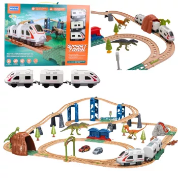 LEAN TOYS Elektrischer interaktiver Zug mit Tunnel, Vulkan und Dinosauriern, 95 cm