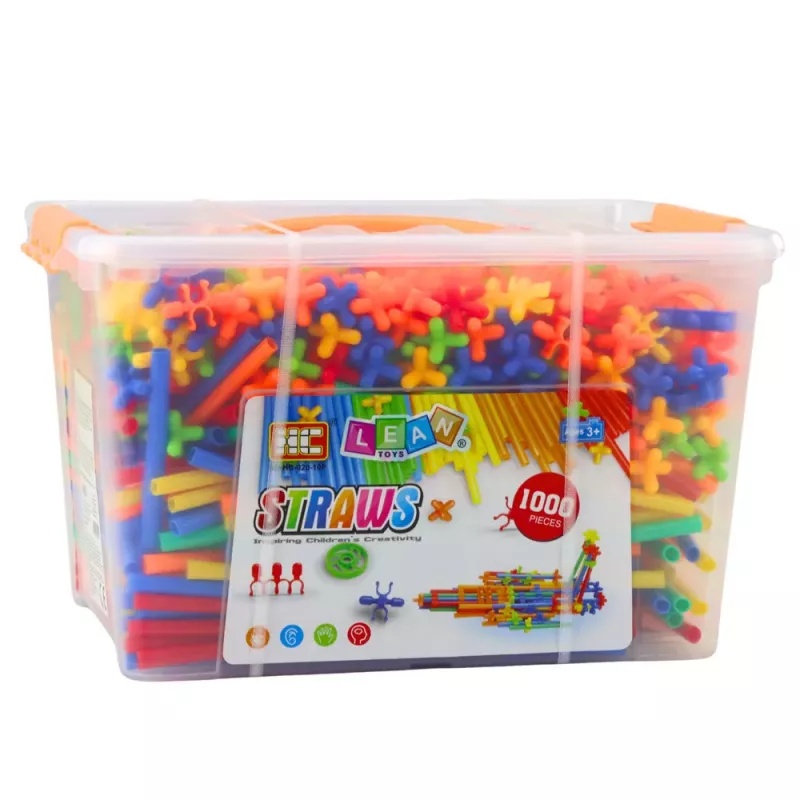 LEAN TOYS Straws 3D 4D Construction Blocks in a Box, Colorful, 1000 pcs.