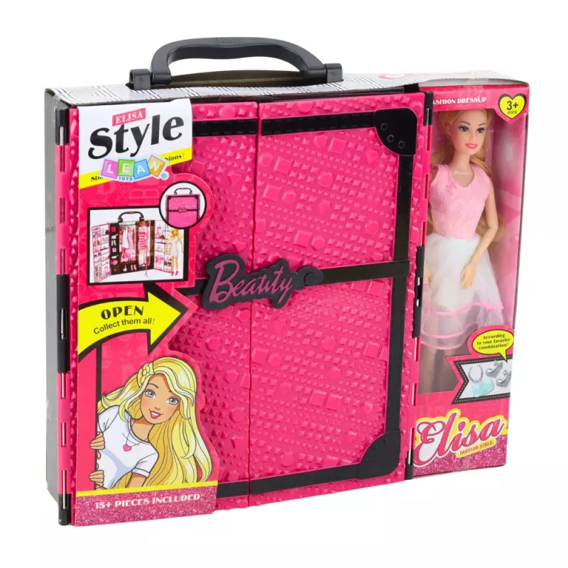 LEAN TOYS Pink Wardrobe Set für Puppen, Kleider, Schuhe, Accessoires