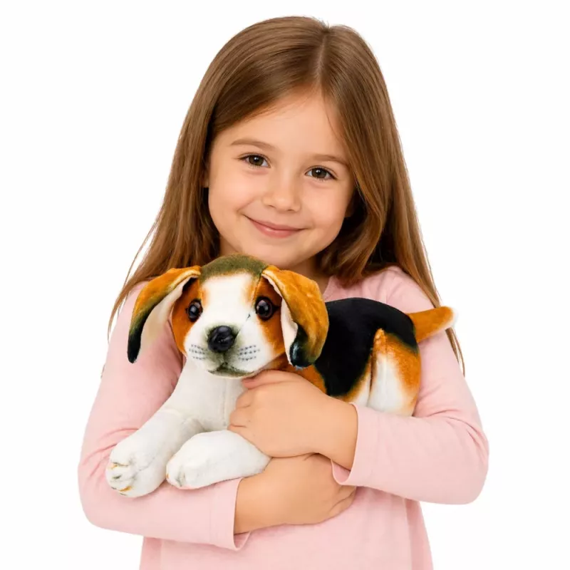 LEAN TOYS Plüsch-Beagle-Hund, Stofftier, Weicher Hund, 25 cm