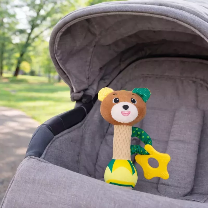 LEAN TOYS Plüschteddybär Rassel mit Beißring und Quietscher für Babys