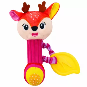 LEAN TOYS Plüschhirsch Rassel mit Beißring und Quietscher für Babys