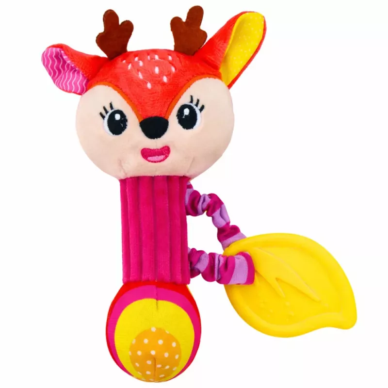LEAN TOYS Plüschhirsch Rassel mit Beißring und Quietscher für Babys