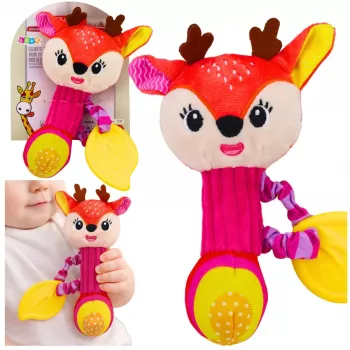 LEAN TOYS Plüschhirsch Rassel mit Beißring und Quietscher für Babys