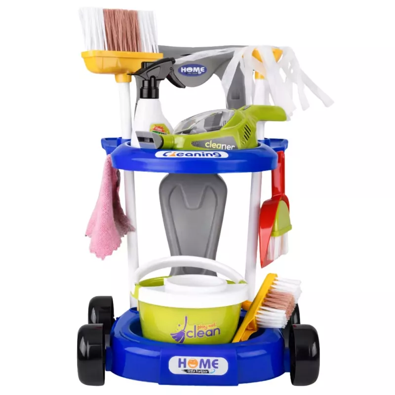 LEAN TOYS Kinder-Reinigungsset mit Wagen, interaktivem Staubsauger und Zubehör