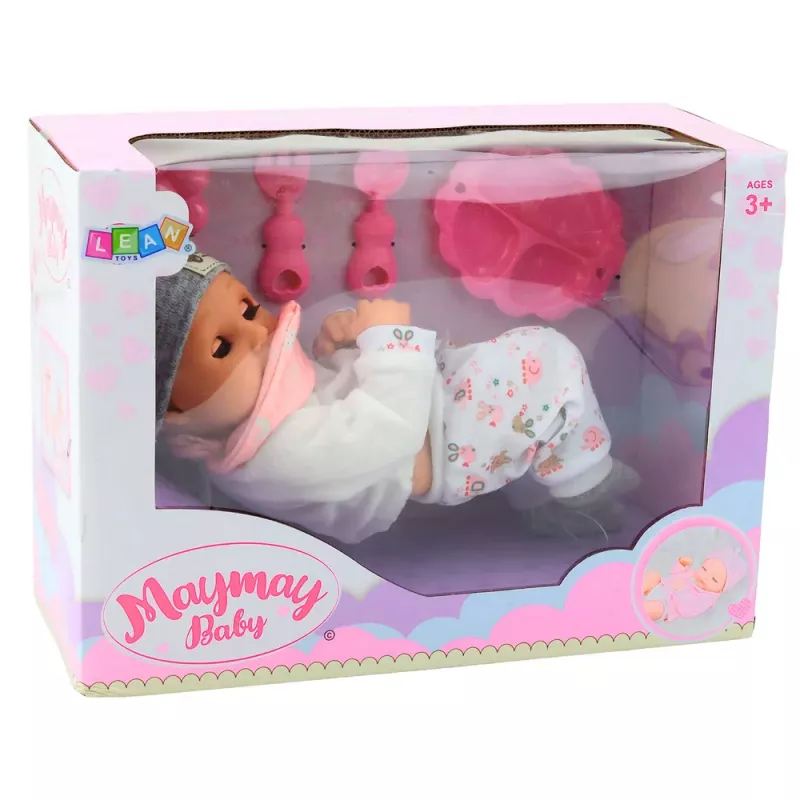 LEAN TOYS Baby Doll mit Fütterzubehör, Lätzchen, Mütze, 28 cm