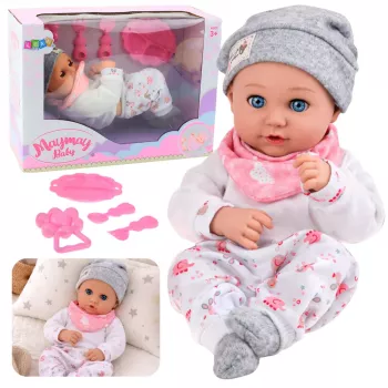 LEAN TOYS Baby Doll mit Fütterzubehör, Lätzchen, Mütze, 28 cm