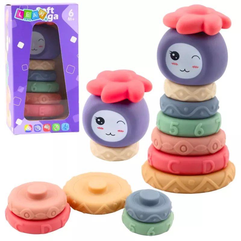 LEAN TOYS Tower of Soft Blocks Sensory Pyramid Colorful 8 pcs