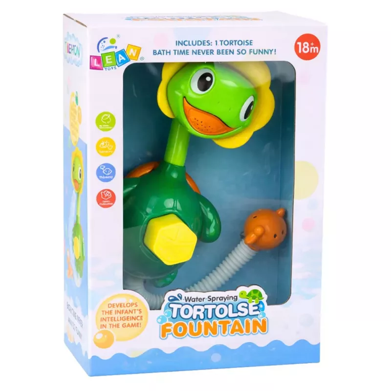 LEAN TOYS Badespielzeug Schildkröte mit Fischbrunnen-Dusche Saugnäpfe