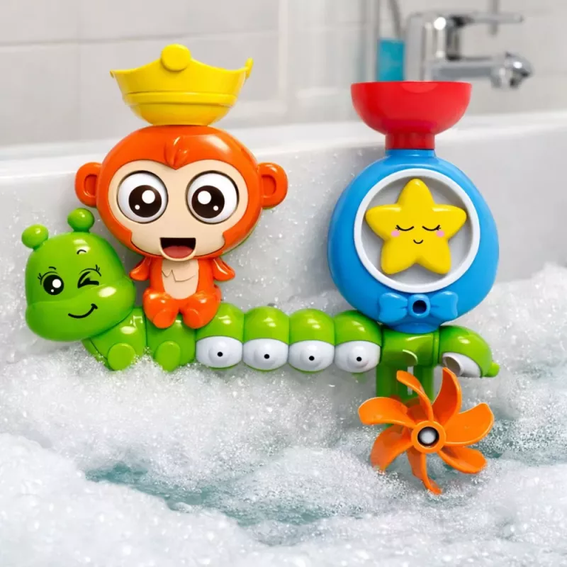 LEAN TOYS Wasserbadspielzeug Affe Raupe Becher Saugnäpfe