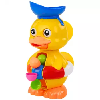 LEAN TOYS Interaktives Badespielzeug Ente mit Mühle, Saugnäpfen und Löffel