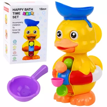 LEAN TOYS Interaktives Badespielzeug Ente mit Mühle, Saugnäpfen und Löffel