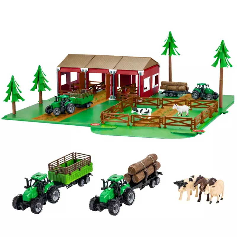 LEAN TOYS Bauernhof-Set mit Bauernhaus, Traktoren und Tieren, 102 Teile