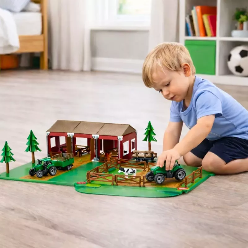 LEAN TOYS Bauernhof-Set mit Bauernhaus, Traktoren und Tieren, 102 Teile