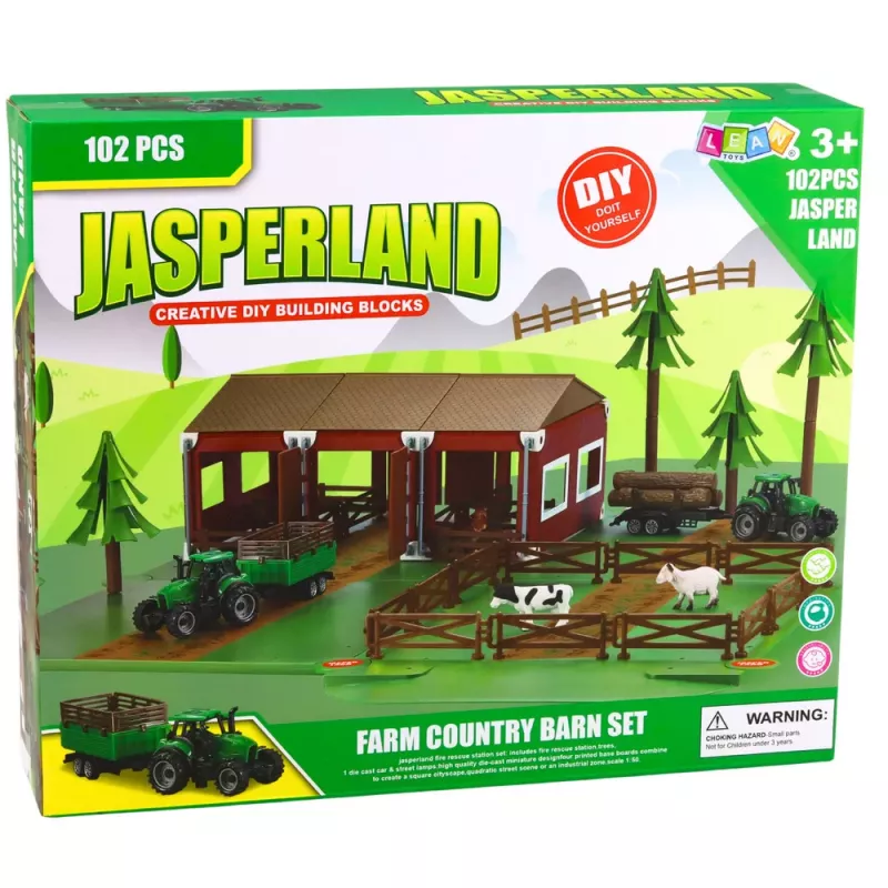 LEAN TOYS Bauernhof-Set mit Bauernhaus, Traktoren und Tieren, 102 Teile