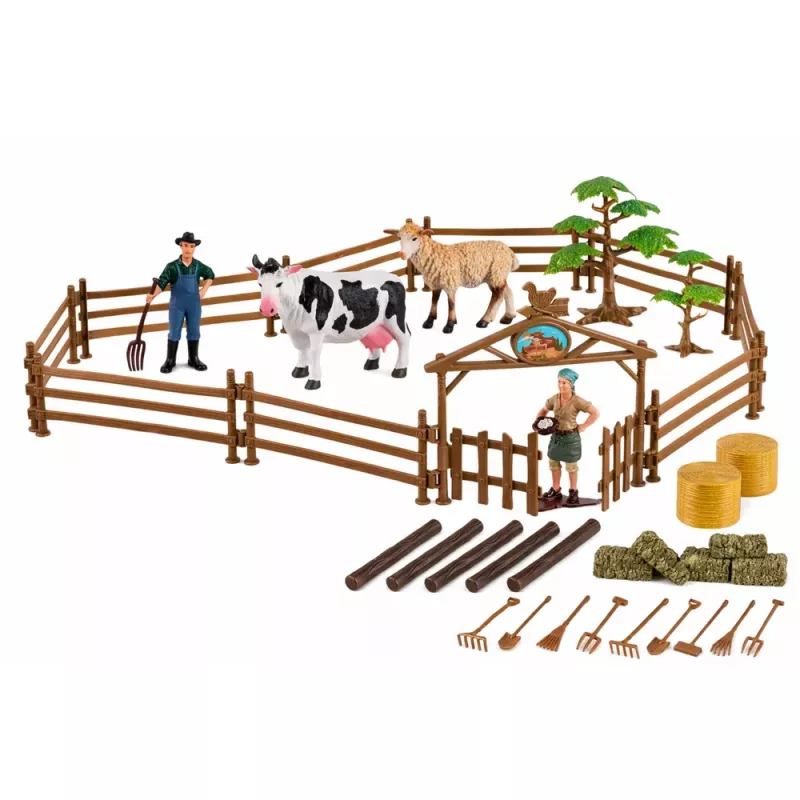 LEAN TOYS Landwirtschaftsset Traktor mit Anhänger Tiere Bauern Bauernhof 45 Teile