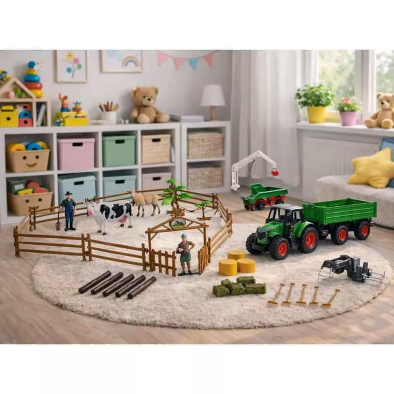LEAN TOYS Landwirtschaftsset Traktor mit Anhänger Tiere Bauern Bauernhof 45 Teile