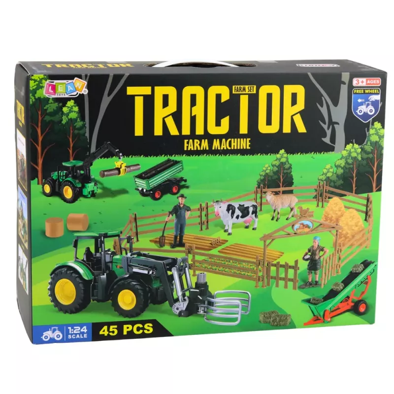 LEAN TOYS Landwirtschaftsset Traktor mit Anhänger Tiere Bauern Bauernhof 45 Teile