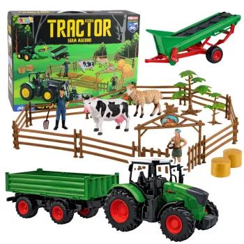 LEAN TOYS Landwirtschaftsset Traktor mit Anhänger Tiere Bauern Bauernhof 45 Teile