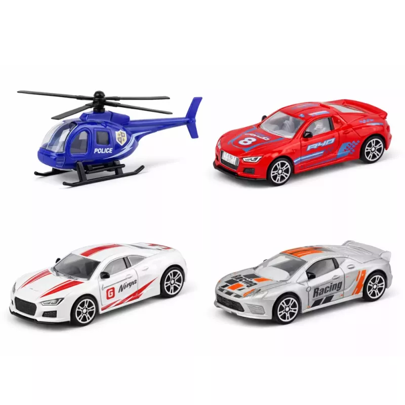 LEAN TOYS Parkhaus mit 4 Ebenen, Aufzug, Hubschrauber und Autos, 70 Teile