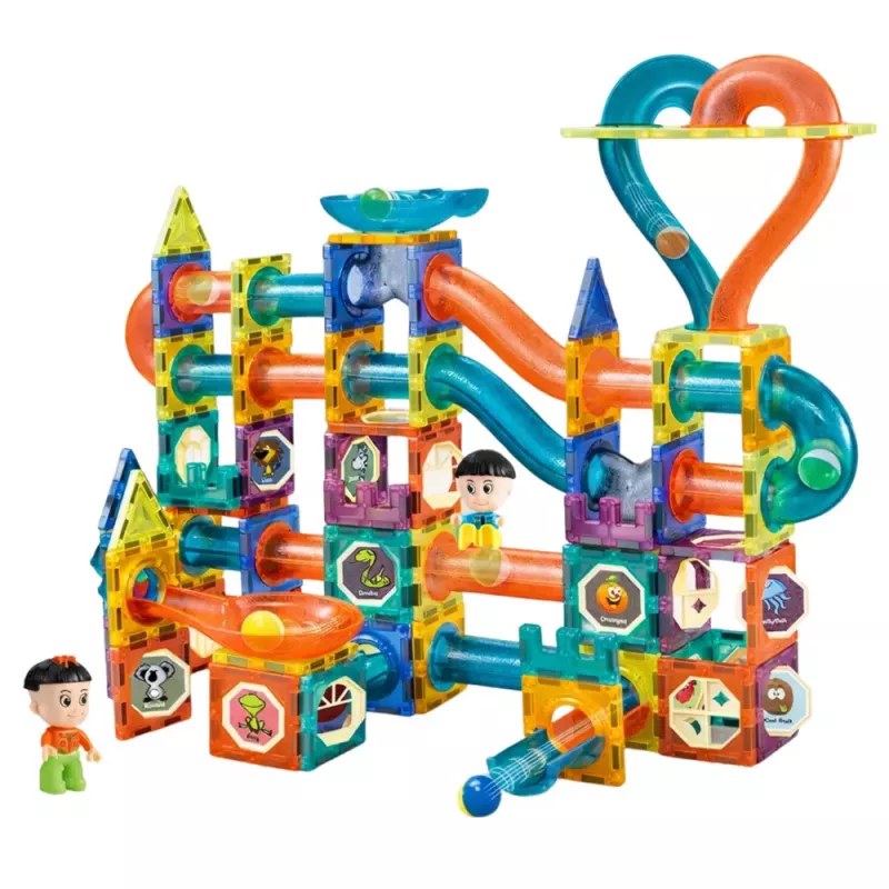 LEAN TOYS Set Magnetbausteine Kugelbahn Rutsche Bunt 188 Teile