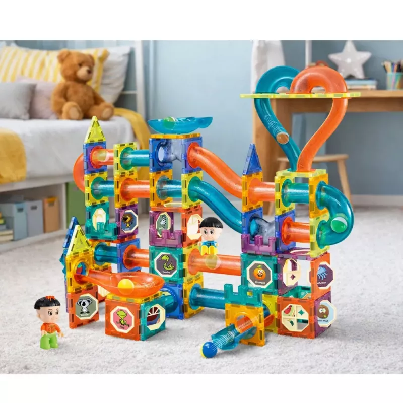 LEAN TOYS Set Magnetbausteine Kugelbahn Rutsche Bunt 188 Teile