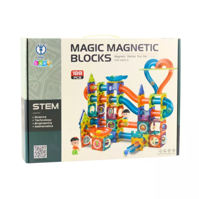 LEAN TOYS Set Magnetbausteine Kugelbahn Rutsche Bunt 188 Teile