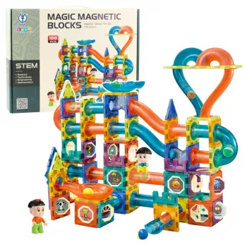 LEAN TOYS Set Magnetbausteine Kugelbahn Rutsche Bunt 188 Teile