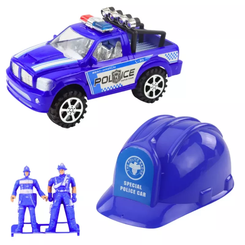 LEAN TOYS Großes Polizeiauto-Figuren-Helm-Set für Kinder Blau