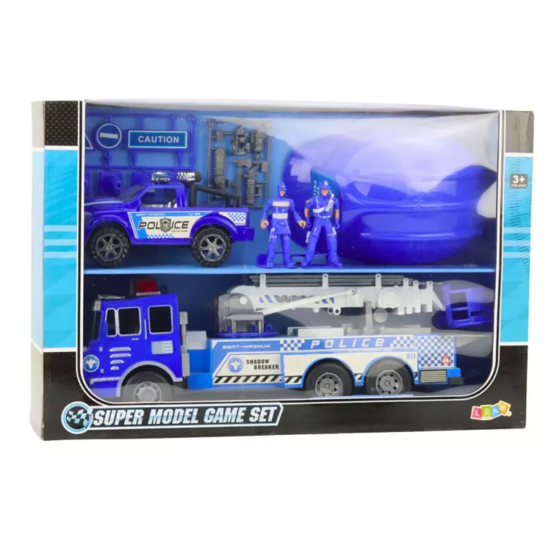 LEAN TOYS Großes Polizeiauto-Figuren-Helm-Set für Kinder Blau