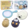 LEAN TOYS Badespielzeug-Set Angelspiel Gummifiguren Pastell-Sieb 4-teilig