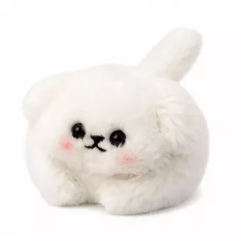 LEAN TOYS Plüsch-Schlüsselanhänger Weißer Hund mit wedelndem Schwanz und Quietschgeräusch 9 cm