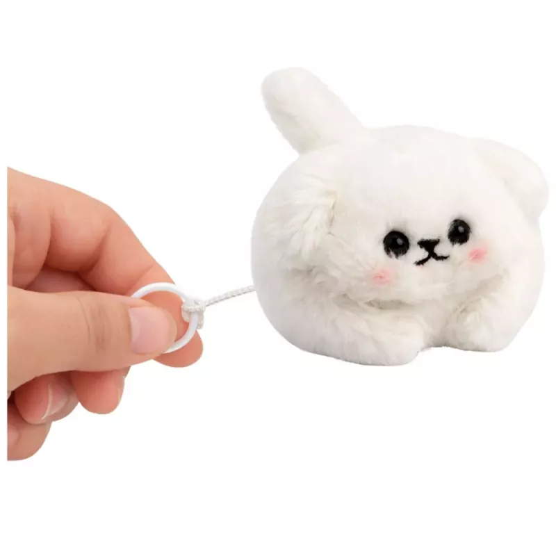 LEAN TOYS Plüsch-Schlüsselanhänger Weißer Hund mit wedelndem Schwanz und Quietschgeräusch 9 cm