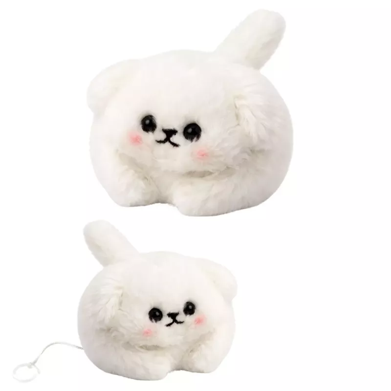 LEAN TOYS Plüsch-Schlüsselanhänger Weißer Hund mit wedelndem Schwanz und Quietschgeräusch 9 cm